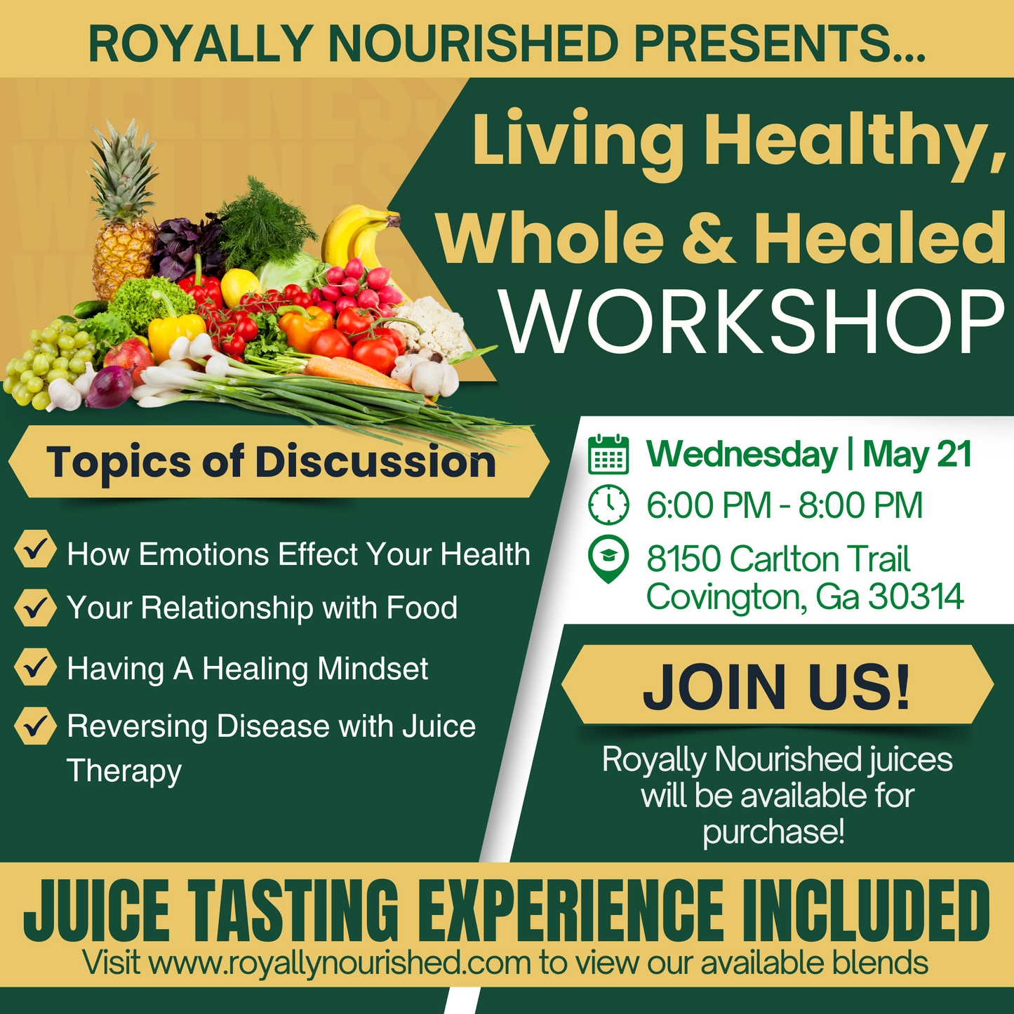 Living Healthy, Whole and Healed Wellness Workshop